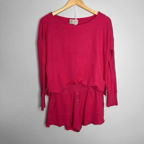 Anthropologie Saturday‎ Sunday Women’s Pink Waffle Long Sleeve and Short Set XS - Picture 4 of 9